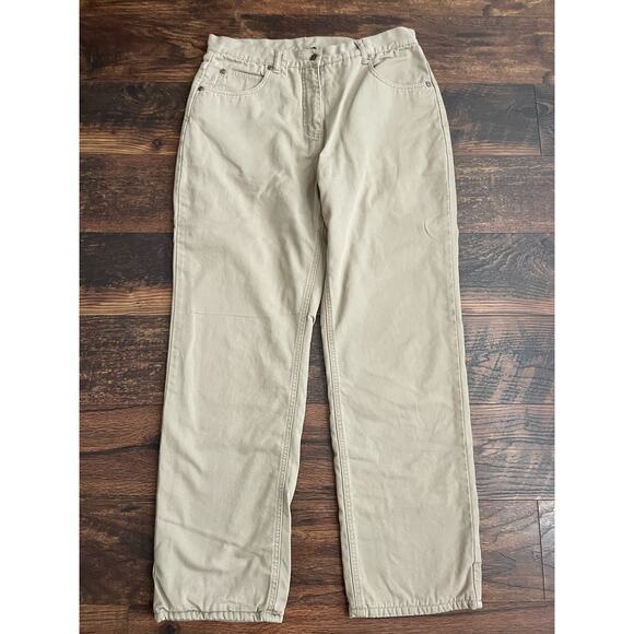 Woolrich Women’s Khaki Pants Fleece Lined Sz 12 button Heavy Workwear Chore - Picture 1 of 12